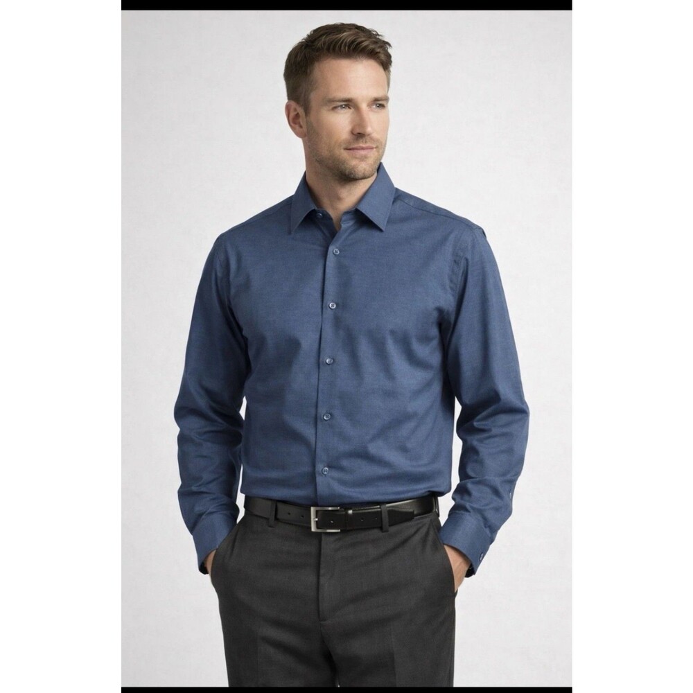 Stacy Adams Men’s Navy Dress Shirt Modern Fit Button Front Size 19 36/37 3XL NWT